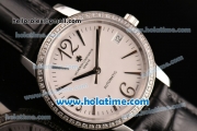 Vacheron Constantin Patrimony Swiss ETA 2824 Automatic Steel Case with Black Leather Strap White Dial and Diamond Bezel