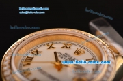 Rolex Datejust Swiss ETA 2671 Automatic Gold Case with White Dial Diamond Bezel and Roman Numeral Markers-Lady Size
