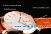 Vacheron Constantin Malte Miyota Quartz Rose Gold Case with Brown Leather Bracelet White Dial and Stick Markers