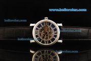 Cartier Rotonde De Cartier Skeleton Automatic Movement Steel Case with Blue Hands and Black Leather Strap