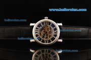 Cartier Rotonde De Cartier Skeleton Automatic Movement Steel Case with Blue Hands and Black Leather Strap Cartier Rotonde De Cartier Skeleton Automatic Movement Steel Case with Blue Hands and Black Leather Strap