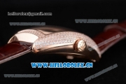Franck Muller Casablanca Asia Automatic Rose Gold/Diamonds Case with Diamonds Dial and Diamonds Bezel Brown Leather Strap (ZF)
