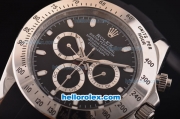 Rolex Daytona Asia 3836 Automatic Steel Case with Black Dial - Stick Markers and Black Rubber Strap - 7750 Coating