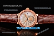 Cartier Rotonde De Swiss Quartz Rose Gold Case with Diamonds Bezel Brown Leather Strap with White Guilloche Dial