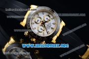 Rolex Daytona Chrono Clone Rolex 4130 Automatic Yellow Gold Case with White Dial Ceramic Bezel and Black Rubber Strap (EF)