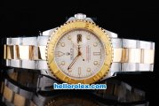 Rolex Yacht-Master Oyster Perpetual Chronometer Automatic Two Tone with Beige Dial,Gold Bezel and Round Bearl Marking-Small Calendar