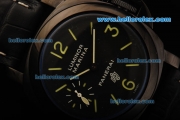 Panerai Luminor Marina Pam 005 Logo Unitas 6497 Movement Manual Winding Black Dial with Green Marking and Leather Strap