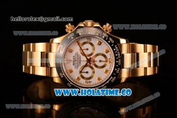 Rolex Daytona Chrono Swiss Valjoux 7750 Automatic Yellow Gold Case/Bracelet with Diamonds Markers White Dial and Ceramic Bezel (BP)