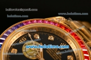 Rolex Daytona II Rainbow Asia 3836 Automatic Yellow Gold Case/Strap with Black Dial and Rainbow Colored Bezel