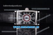 Franck Muller Long Island Las Vegas Asia 2813 Automatic Steel Case with Black Dial Arabic Numeral Markers and Black Leather Strap