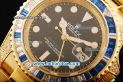 Rolex GMT Master II Swiss ETA 2836 Automatic Movement Full Gold with Black Dial and Diamond Bezel