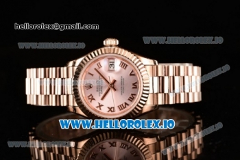 Rolex Datejust Swiss ETA 2671 Automatic Rose Gold Case with Pink Dial Roman Numeral Markers and Rose Gold Bracelet (BP)