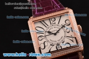 Franck Muller Master Square Swiss Quartz Rose Gold Case with Diamond bezel and Purple Leather Strap