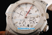 Hublot Big Bang Swiss Valjoux 7750 Automatic Movement Diamond Bezel with White Dial and Silver Markers-White Rubber Strap