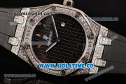 Audemars Piguet Royal Oak Lady Swiss Quartz Steel/Diamonds Case with Black Dial and Black Rubber Strap (EF)