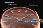 Rolex Cellini Danaos Swiss Quartz Rose Gold Case with Brown Leather Strap Brown Dial Stick Markers