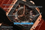 Hublot MP-06 Senna Chrono Miyota OS20 Quartz Rose Gold Case with Skeleton Dial PVD Bezel and Brown Leather Strap