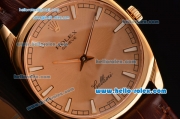 Rolex Cellini Danaos Swiss Quartz Yellow Gold Case with Brown Leather Strap Gold Dial Stick Markers