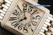 Franck Muller Master Square Swiss Quartz Movement Full Steel with Silver Dial and Diamond Bezel