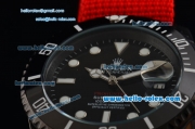 Rolex Submariner Asia 2813 Automatic PVD Case with Red Nylon Strap and Black Dial Stick Markers