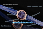 Cartier Ballon Bleu Swiss Quartz Rose Gold Case with Blue Leather Strap Diamond Bezel and Blue Dial