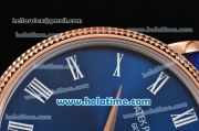 Patek Philippe Calatrava Miyota Quartz Rose Gold Case with Roman Numeral Markers and Blue Dial