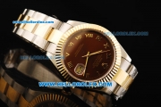 Rolex Datejust II Oyster Perpetual Automatic Movement Brown Dial with Gold Roman Numerals and Gold Bezel-Two Tone Strap