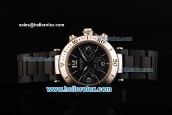 Cartier Pasha de Cartier Chronograph Swiss Valjoux 7750 Automatic Movement Steel Case with Black Dial and Black Strap