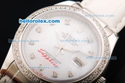 Rolex Datejust Oyster Perpetual Automatic Movement White Dial with Diamond Hour Markers/Bezel and White Leather Strap