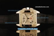Cartier Santos 100 Swiss Valjoux 7753 Automatic Movement White Dial with Black Leather Strap