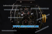 Richard Mille RM 011 Felipe Massa Flyback Swiss Valjoux 7750 Automatic PVD Case with Skeleton Dial and Black Rubber Strap Yellow Markers