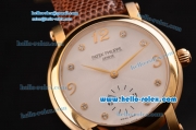 Patek Philippe Calatrava Swiss ETA 2836 Automatic Yellow Gold Case with White Dial Diamond Markers and Brown Leather Strap