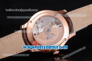 Jaeger-LECoultre Master Grande Tourbillon Swiss Tourbillon Automatic Rose Gold Case with Diamonds Dial and Brown Leather Strap (FT)