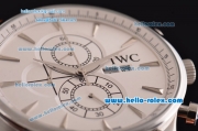 IWC Portuguese Chrono Japanese Miyota OS10 Quartz Stainless Steel Case with Brown Leather Strap and White Dial Stick Markers