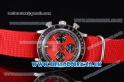 Rolex Daytona Vintage Chrono Miyota OS20 Quartz Steel Case with Red Dial Stick Markers and Red Nylon Strap