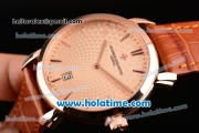 Vacheron Constantin Malte Miyota Quartz Rose Gold Case with Brown Leather Bracelet Orange Dial and Stick Markers