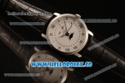 BlancPain Villeret Moonphase & Complete Calendar Miyota 9015 Automatic Steel Case with White Dial Black Leather Strap and Roman Numeral Markers (AAAF)