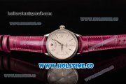 Rolex Cellini Time Asia 2813 Automatic Steel Case with White Dial Burgundy Leather Strap and Stick Markers