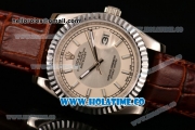 Rolex Datejust Automatic with White Dial and Stick Markers - Brown Leather Strap