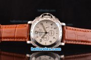 Panerai Luminor Chrono Daylight PAM 188 Steel Case with White Dial and Brown Leather Strap