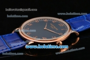 Patek Philippe Calatrava Miyota OS2035 Quartz Rose Gold Case with Blue Dial and Arabic Numeral Markers