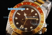 Rolex GMT-Master II Oyster Perpetual Automatic Two Tone with Wine/Yellow Bezel,Wine Dial and White Round Bearl Marking