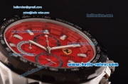 Ferrari Chrono Miyota OS20 Quartz Steel Case PVD Bezel with Steel Strap and Red Dial Stick Markers