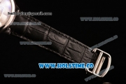 Cartier Rotonde De Swiss Quartz Steel Case with Black Leather Strap with White Guilloche Dial