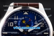 IWC Big Pilot Double Tourbillon Asia ST28 Automatic Steel Case with Blue Dial and Brown Leather Strap Stick/Arabic Numeral Markers