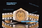 Rolex Datejust Lady 2813 Automatic Two Tone Case/Strap with Yellow MOP Dial and Diamond Bezel ETA Coating