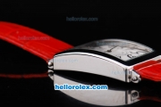 Franck Muller Geneve Long Island Quartz Silver Case with White Dial and Red Leather Strap