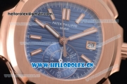 Patek Philippe Nautilus Clone PP 315 Automatic Rose Gold Case with Blue Dial Stick/Arabic Numeral Markers and Black Leather Strap (BP)