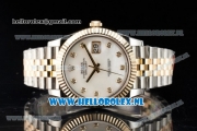 Rolex Datejust Clone Swiss ETA 2836 Automatic K Gold Case with White Dial Diamonds Markers and Two Tone Bracelet BP