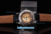 Petek Philippe Automatic Black Dial and White Bezel with Leather Strap